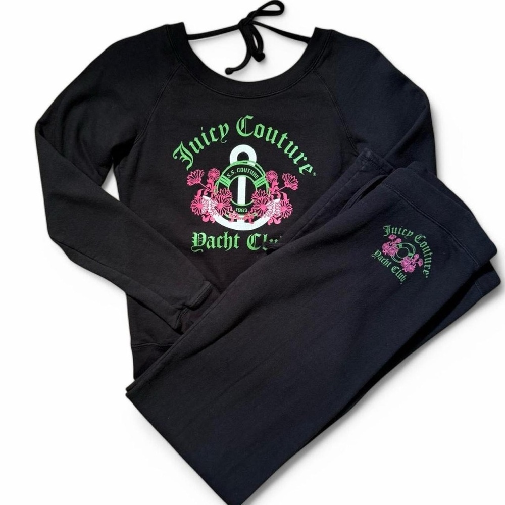 VINTAGE JUICY COUTURE BLACK TRACKSUIT LOW BACK SWEATER AND TRACK PANTS